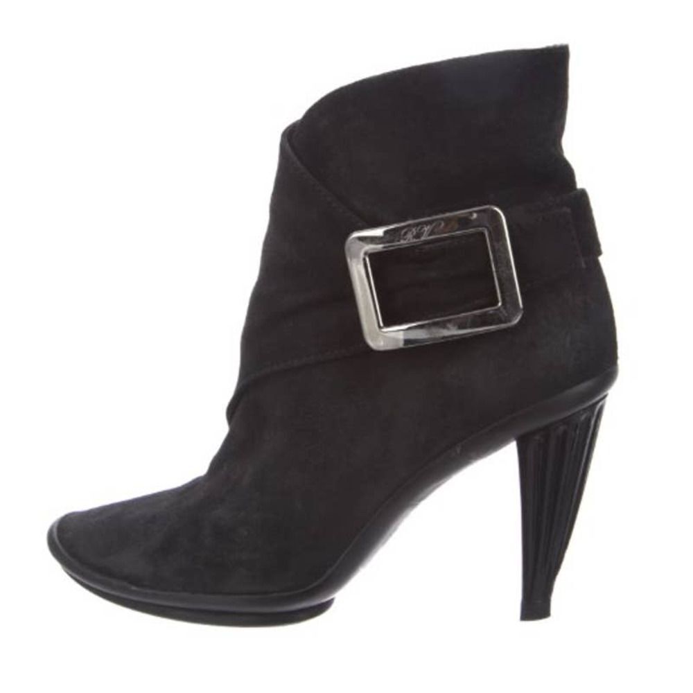Roger Vivier Black Suede Wrap Ankle Boots w/Silver Buckle Sz. 38.5 (US 8.5)